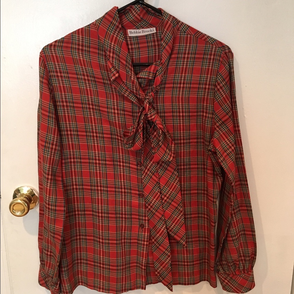 Vintage plaid pussy bow blouse